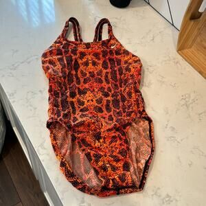 Nike orange black cutout snake print swimsuit swim meet PE class classic style